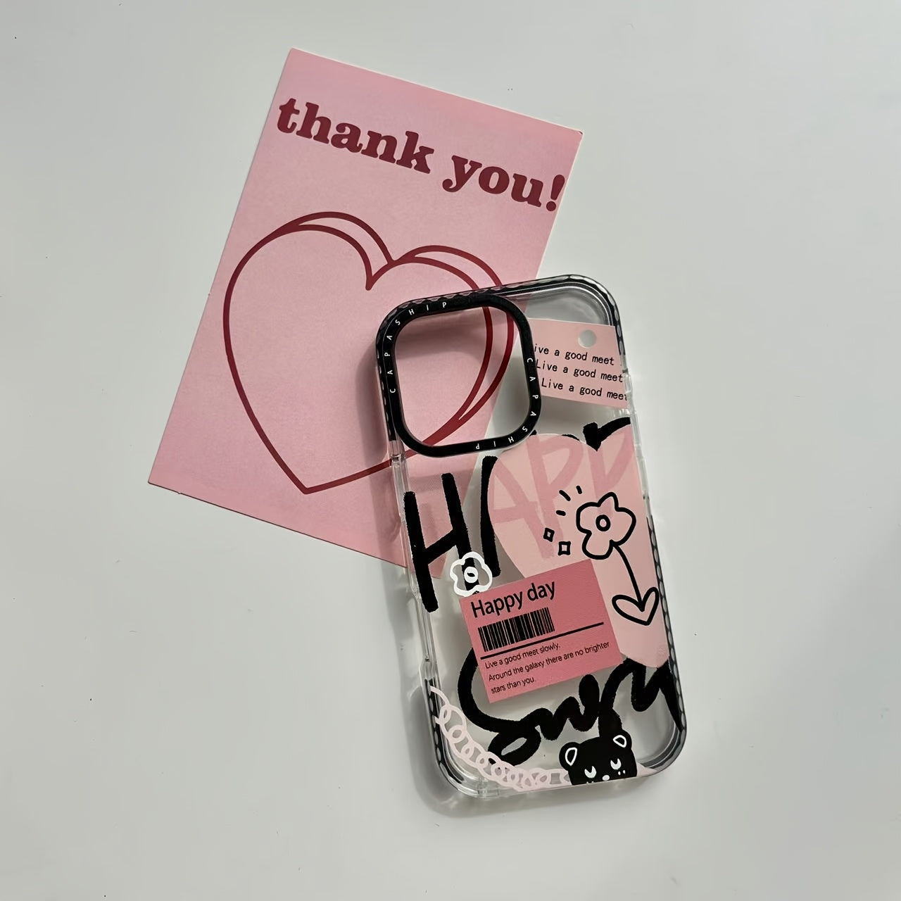 Heart-Shaped Letter Line Flower Doodle Cartoon Soft Phone Case for iPhone 11-16 Pro Max