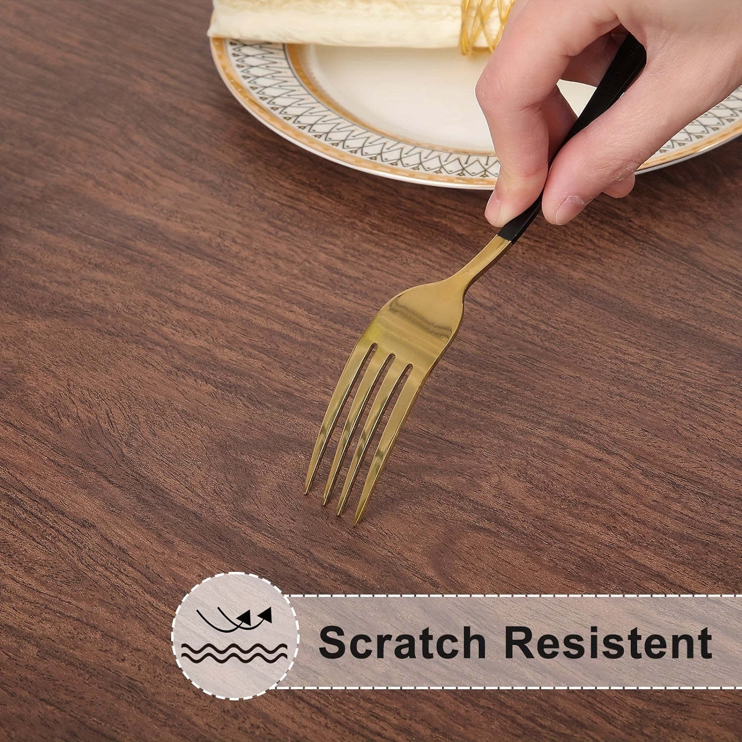 Vinyl Tablecloth with Wood Grain Design Waterproof Elastic Fit for Indoor Outdoor Dining