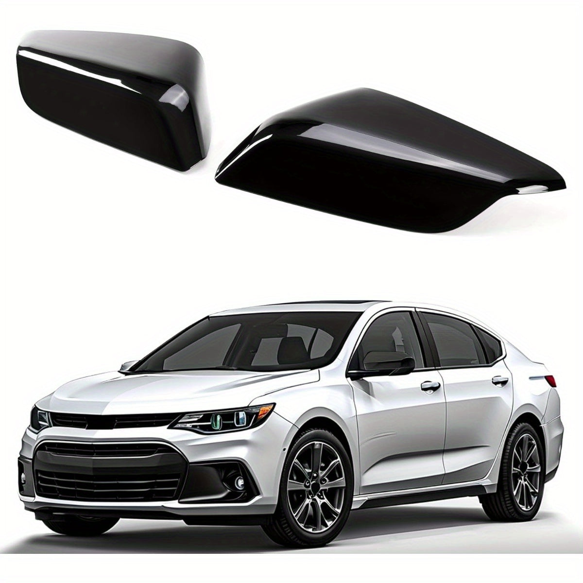 Pair of 2 Black Plastic Mirror Covers for Malibu 2016-2022 Convex Lens