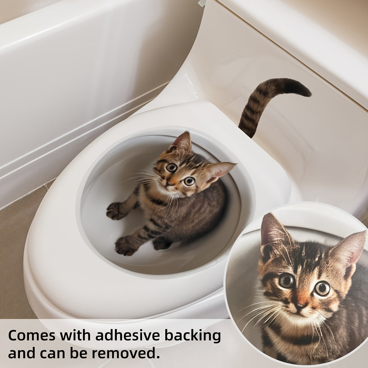 3D Cat Toilet Lid Decal Animal Print Self-Adhesive PVC Bathroom Decoration