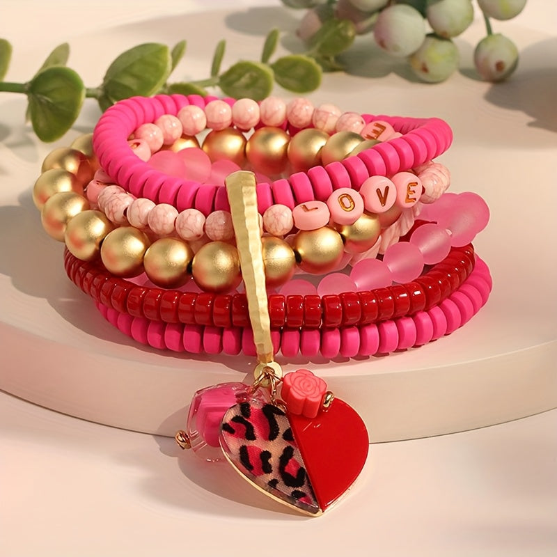 Pink Bohemian Beaded Bracelet for Women Valentine's Day Jewelry
