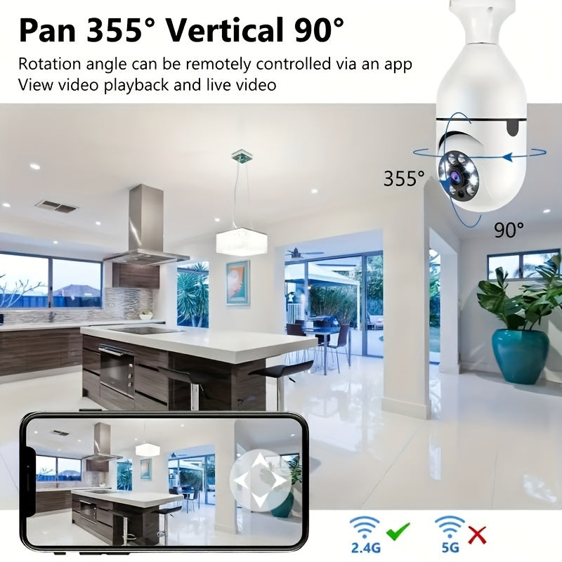 E27 Harakatni Aniqlash Xavfsizlik Kamerasi 360° Panoramik Wi-Fi HD Ikki Yo'nalishli Audio
