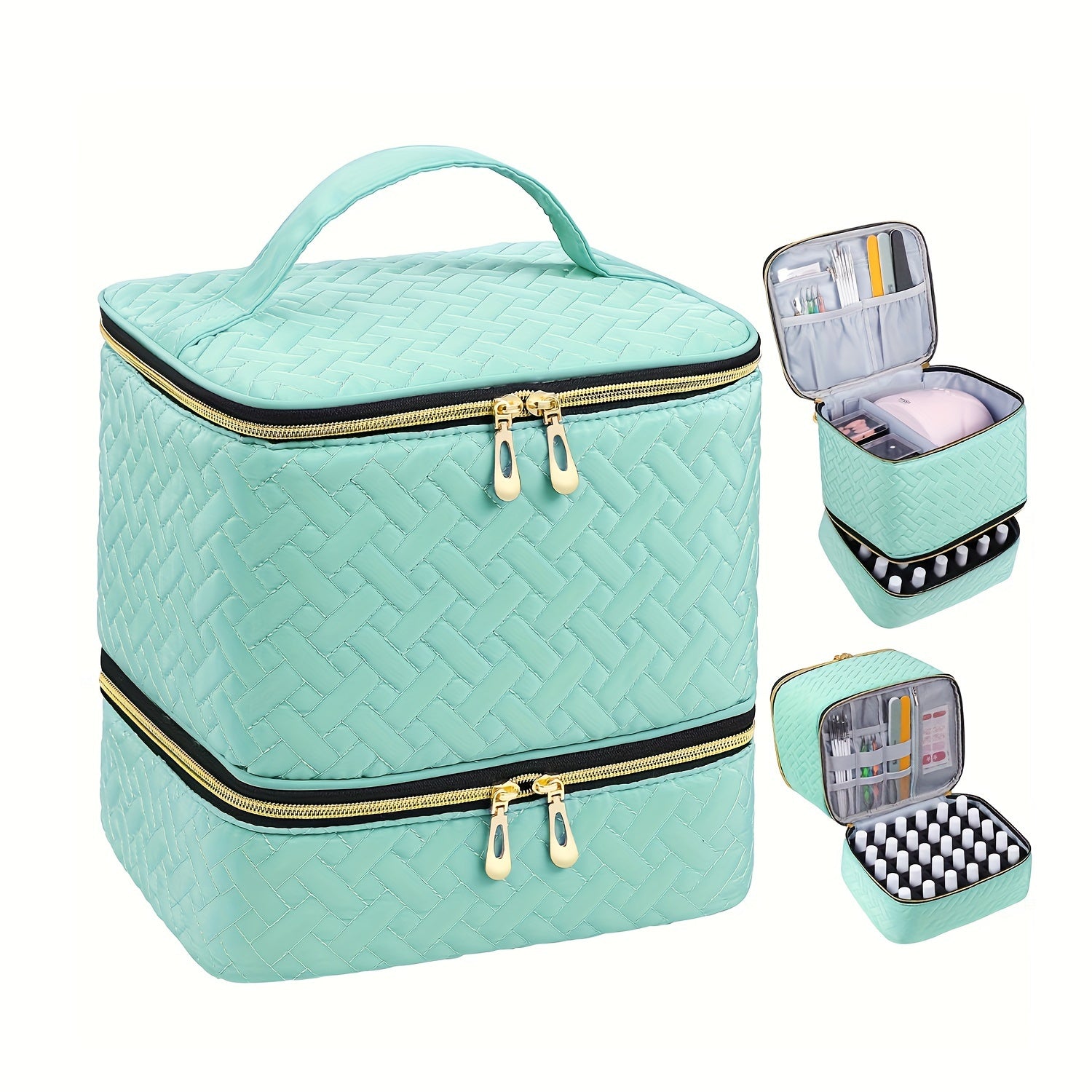 Qopqoqli tirnoq bo'yog'i tashkilotchisi sumkasi, ikki qatlamli, 30 shishani ushlab turadi, ko'p rangli suv o'tkazmaydigan nyolon.