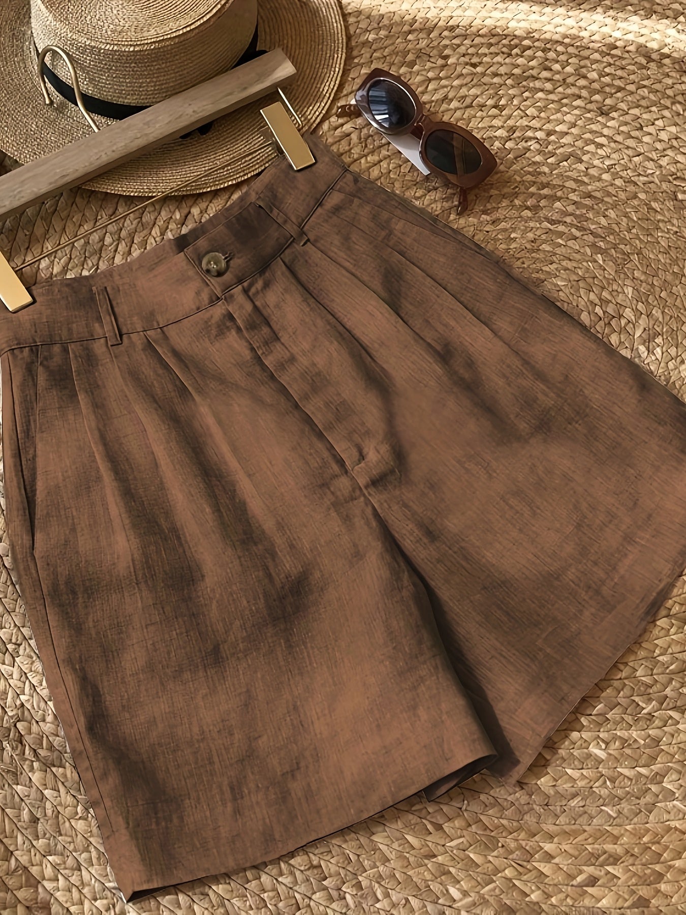 Women's Plus Size Brown Wide Leg Shorts Breathable Pockets