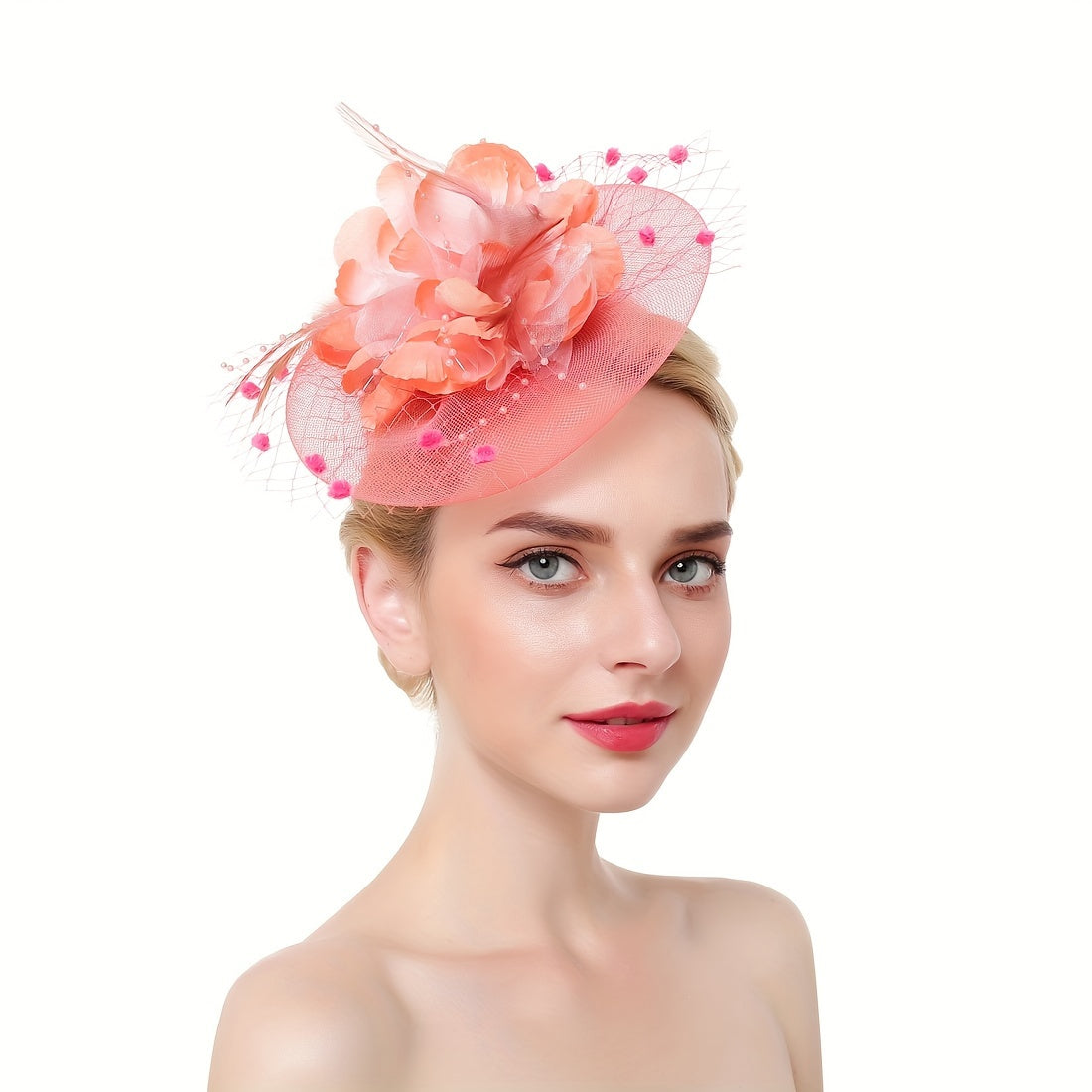 Women's Flower Shaped Fascinator Hat with Mesh for Tea Parties and Special Occasions