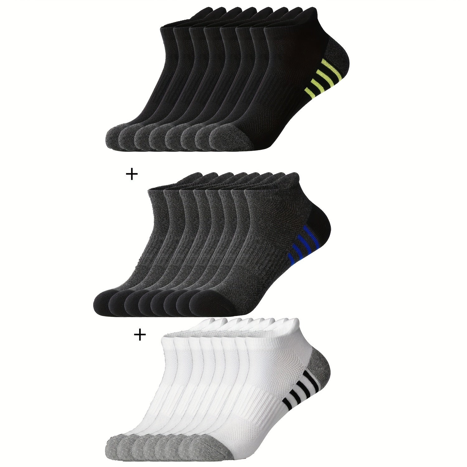 Men's Cotton Striped Sports Socks Breathable Soft Summer Fitness Pack of 12