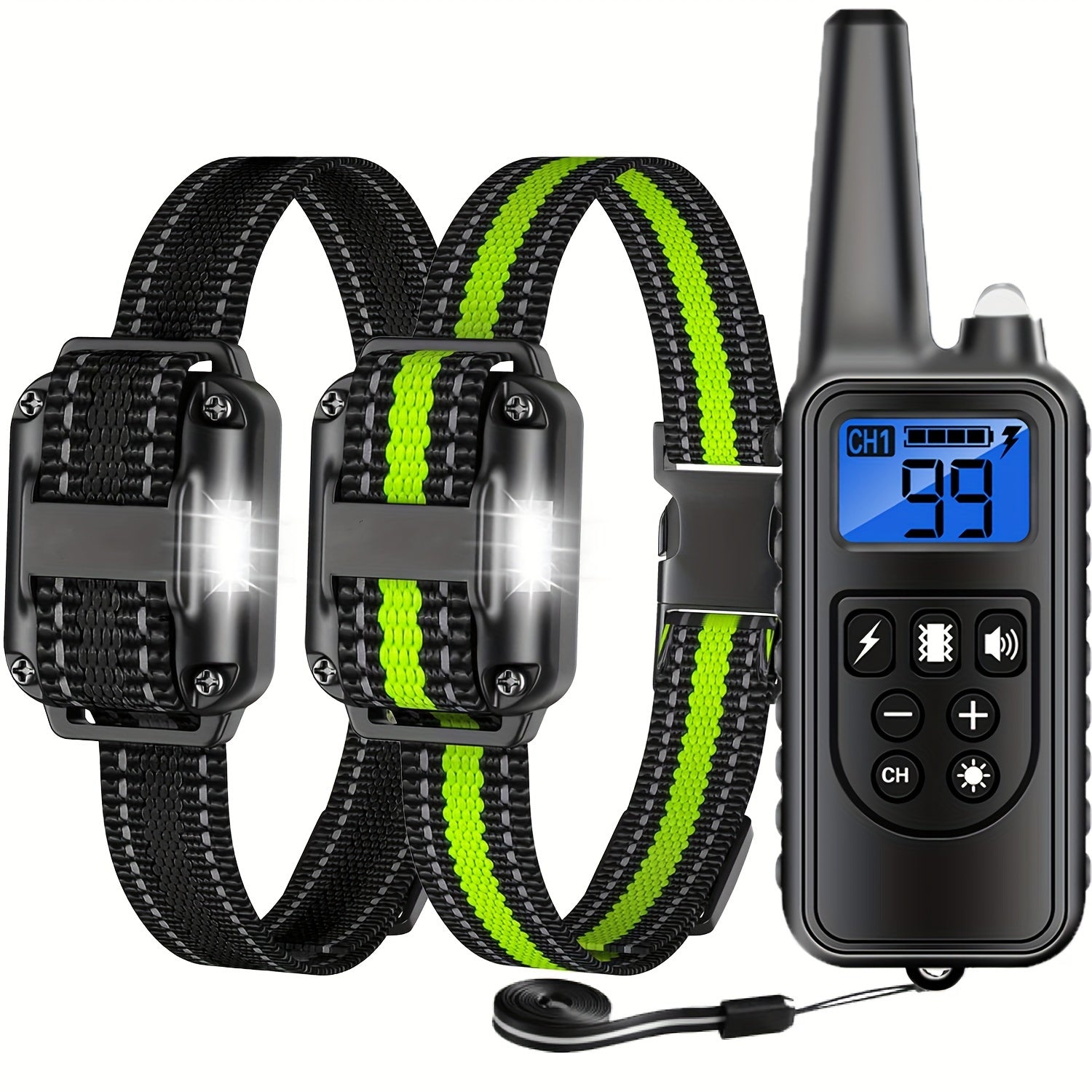 Dog Training Collar with LED Light Beep Vibration Shock Rechargeable for Medium to Large Dogs
