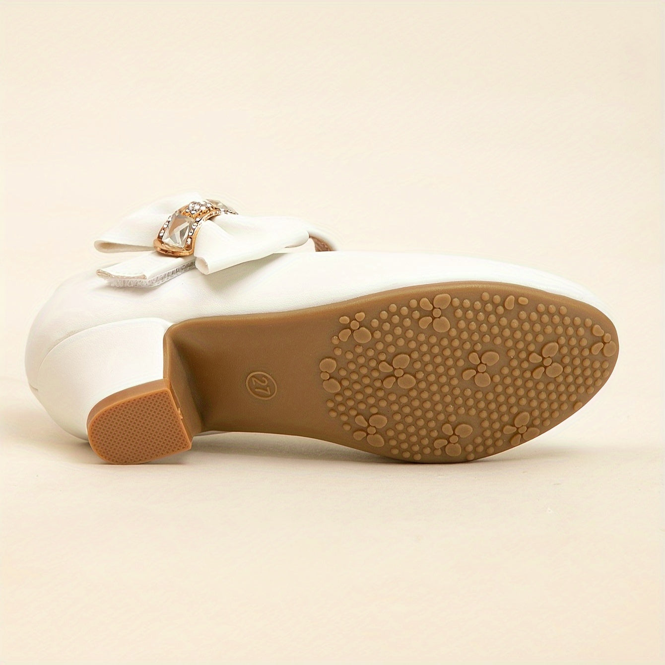 Girls White Princess Shoes with Bow Rhinestones High Heels for Performances