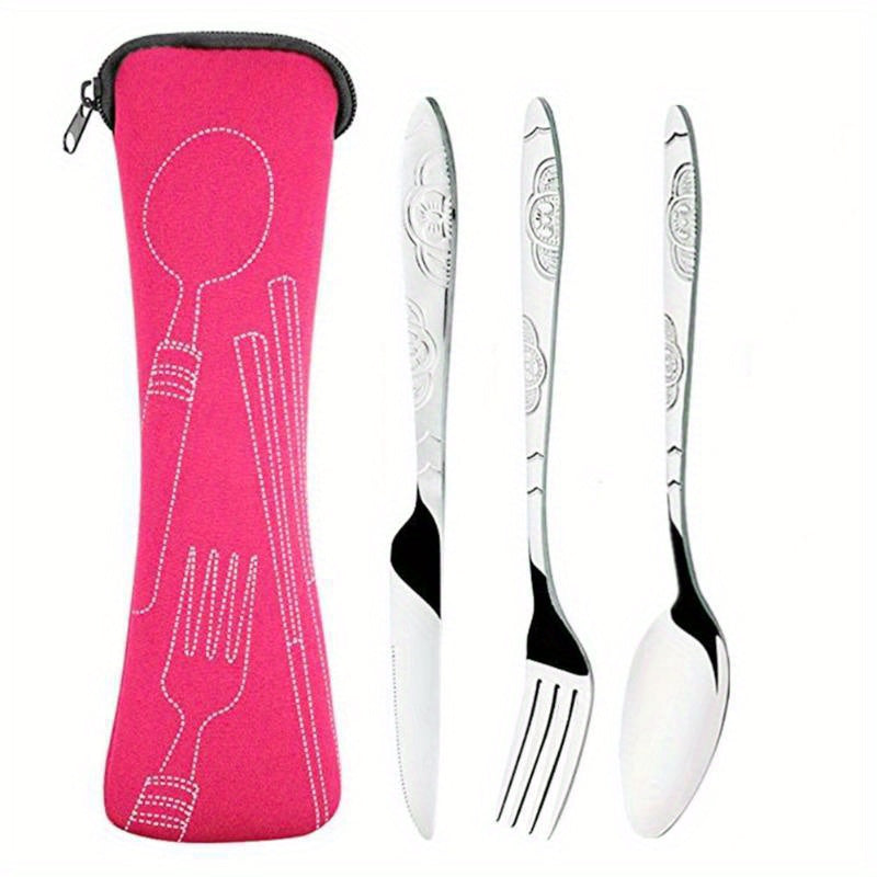 Stainless Steel Camping Cutlery Set 3-Piece with Portable Bag