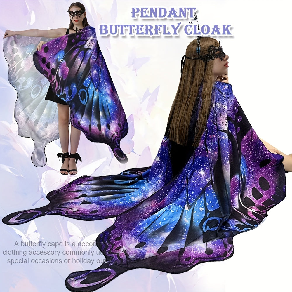Chal de alas de mariposa para mujer, capa de hada, disfraz de Halloween, poliéster vibrante, spandex
