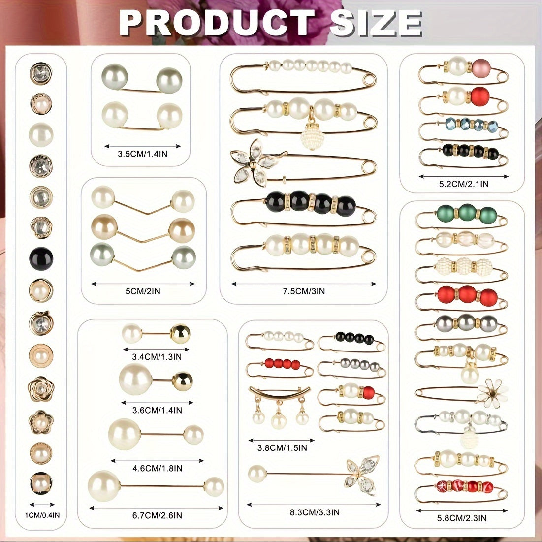 Women's Gold-Toned Floral Brooch Set with Imitation Pearls and Organizer Case