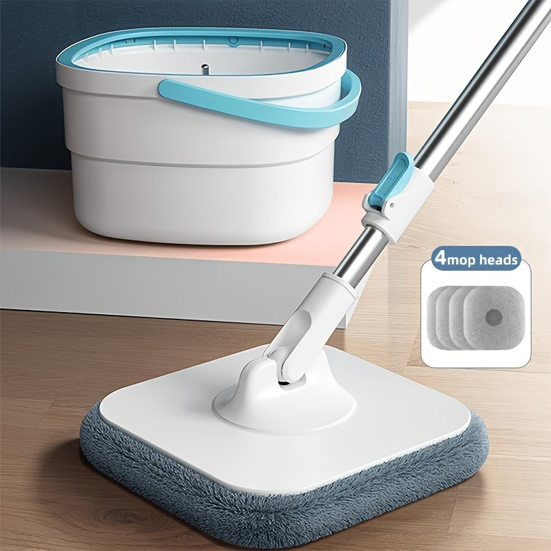 Uyda aylanuvchi mopu va chelak to'plami, 4 ta mato bilan - changni olib tashlash uchun qo'l bilan yuviladigan mop, quruq va nam foydalanish uchun, yog'och pollarga, plitalarga, marmarga, uy, oshxona, hammom uchun ideal - tozalash materiallari va asboblari