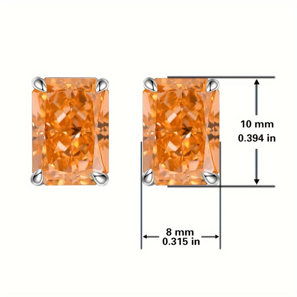 Apelsin Morganit stud uzuklar 8x10mm kumush rectangular sun'iy zirkon zargarlik buyumlari