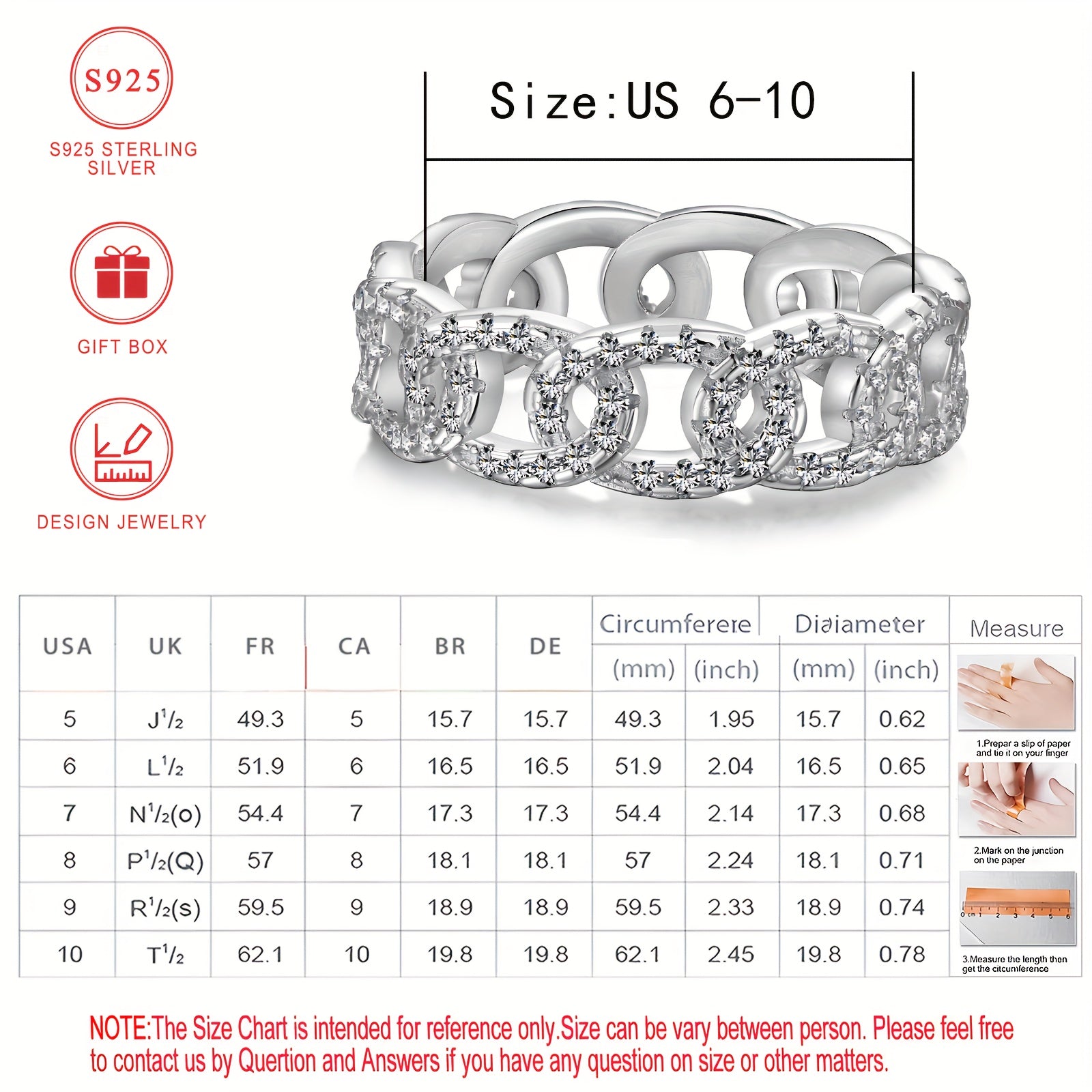 925 Sterling Silver dan yasalgan ajoyib keng halqa, porloq kubik zirkoniya bilan - har kuni kiyish yoki sovg'a berish uchun ideal, nafis sovg'a qutisi bilan birga keladi, mukammal zargarlik sovg'asi.