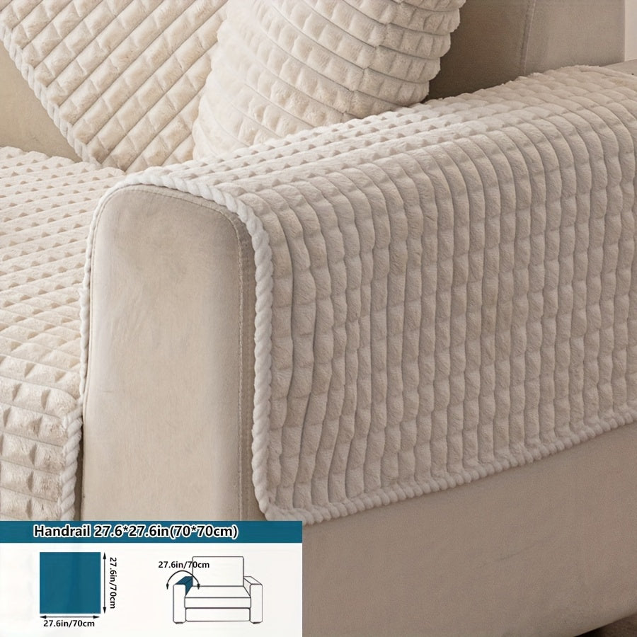 Plaid plush divan qoplamasi, sirpanmas dizayn bilan, hayvonlar uchun va barcha mavsumlar uchun mukammal. Turli xil mebellar uchun mos keladi.