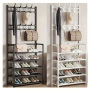 Stainless Steel Shoe Rack with Hooks Multi-Purpose Organizer for Shoes Coats and Boots