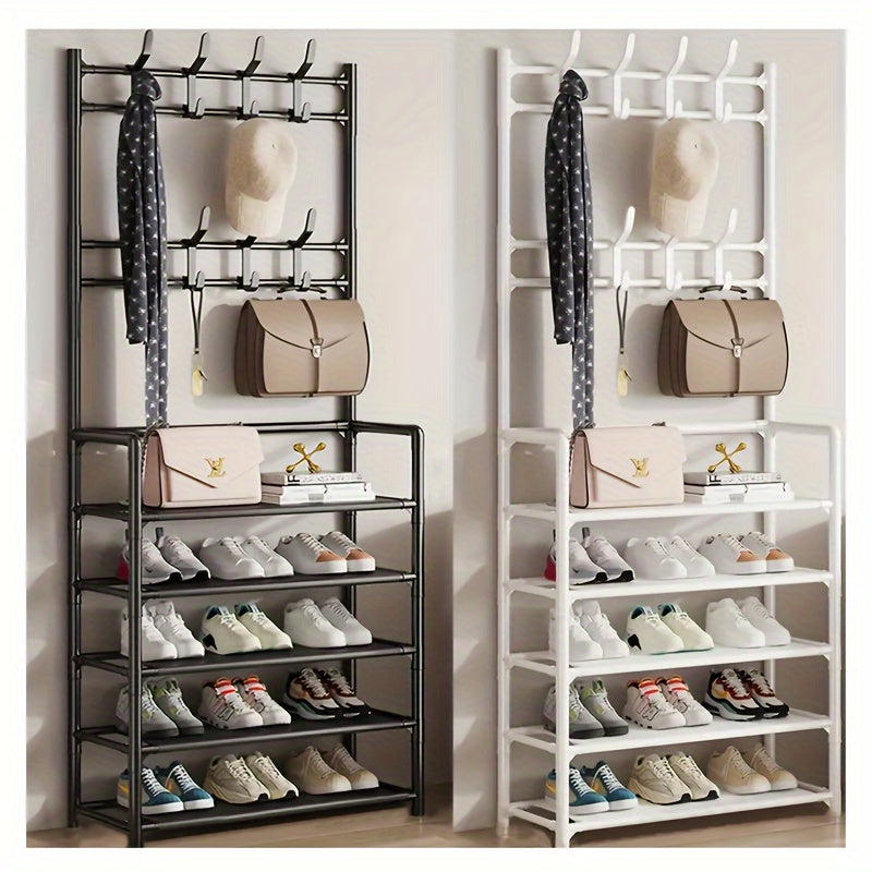 Stainless Steel Shoe Rack with Hooks Multi-Purpose Organizer for Shoes Coats and Boots
