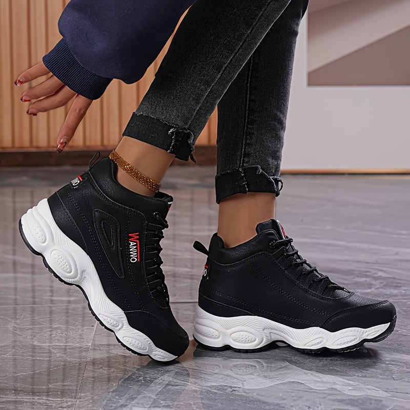 Women's White High-Top Sneakers with Rubber Sole and Breathable Fabric