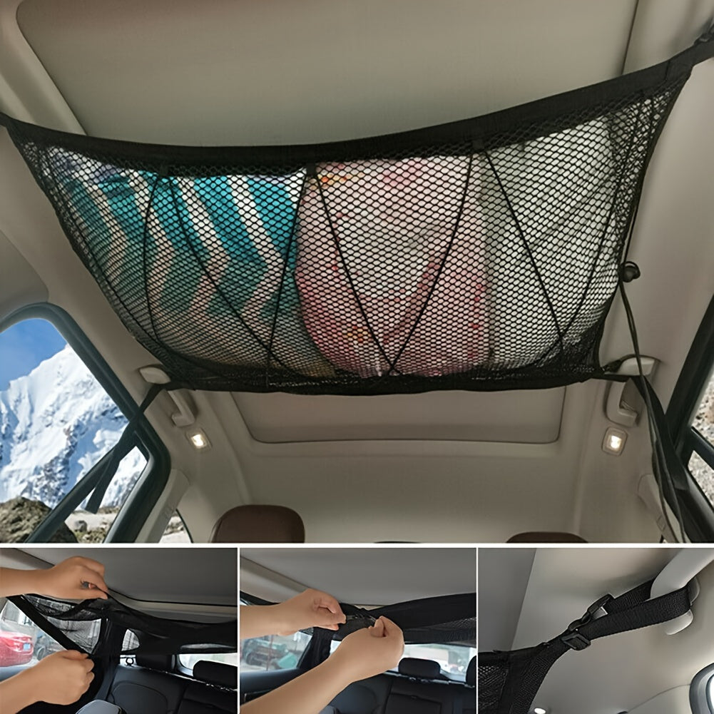 Universal Car Roof Mesh Bag Cargo Organizer Zipper Adjustable Net
