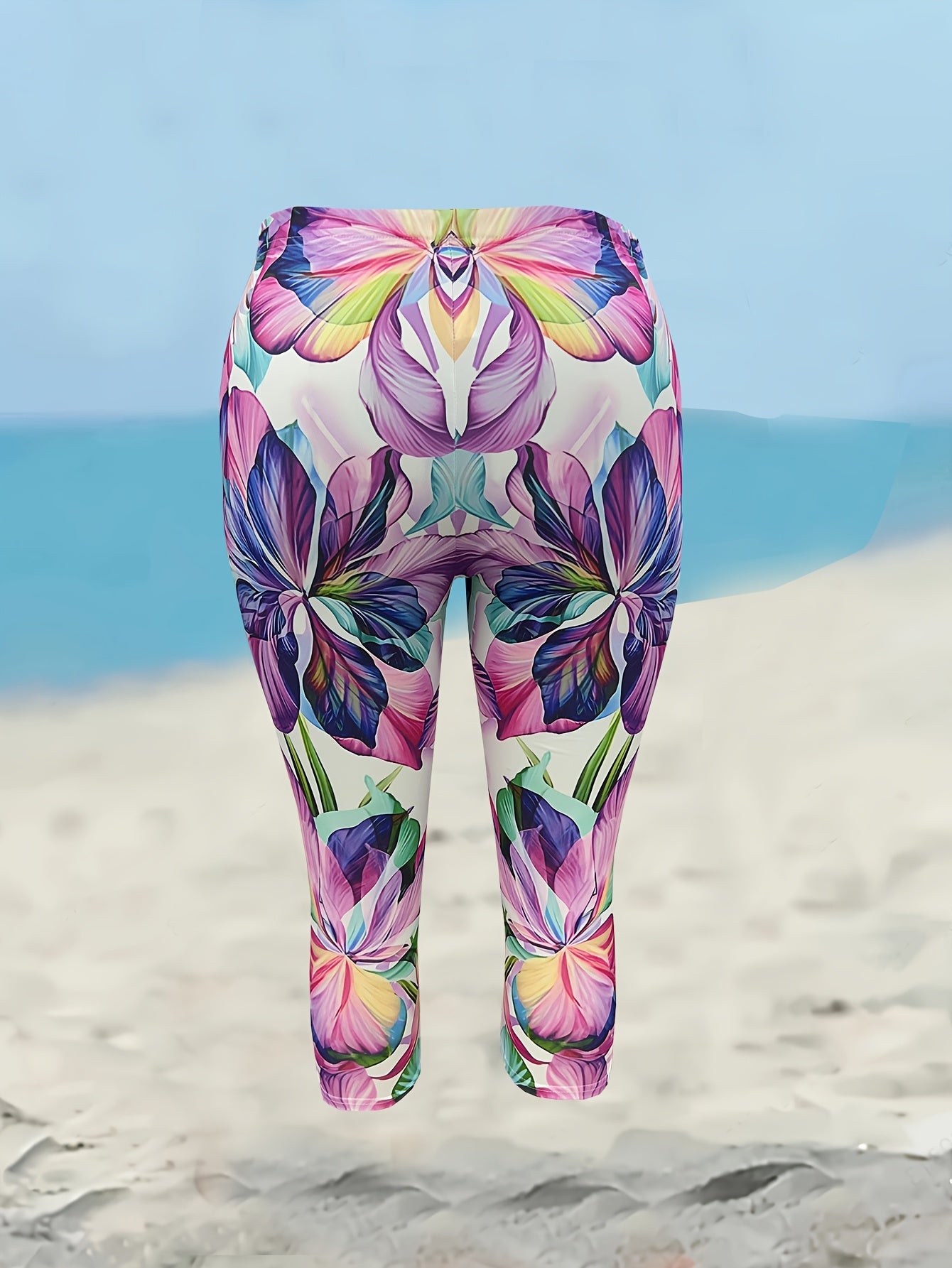 Women's Plus Size Floral Print Capri Leggings Stretchy Yoga Pants
