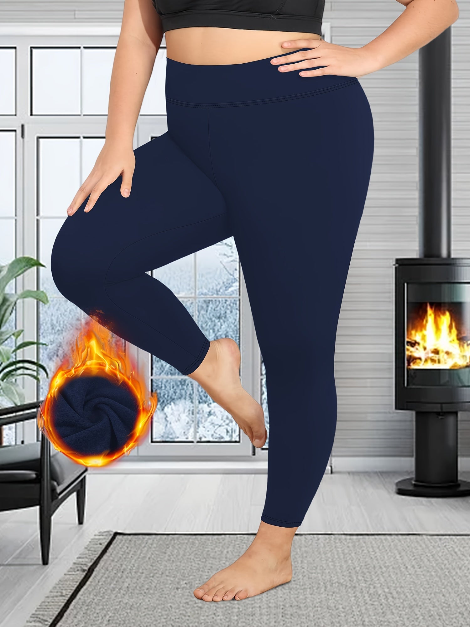Plus Size Warm Leggings High Waist Thick Stretchy Fall Winter Women's