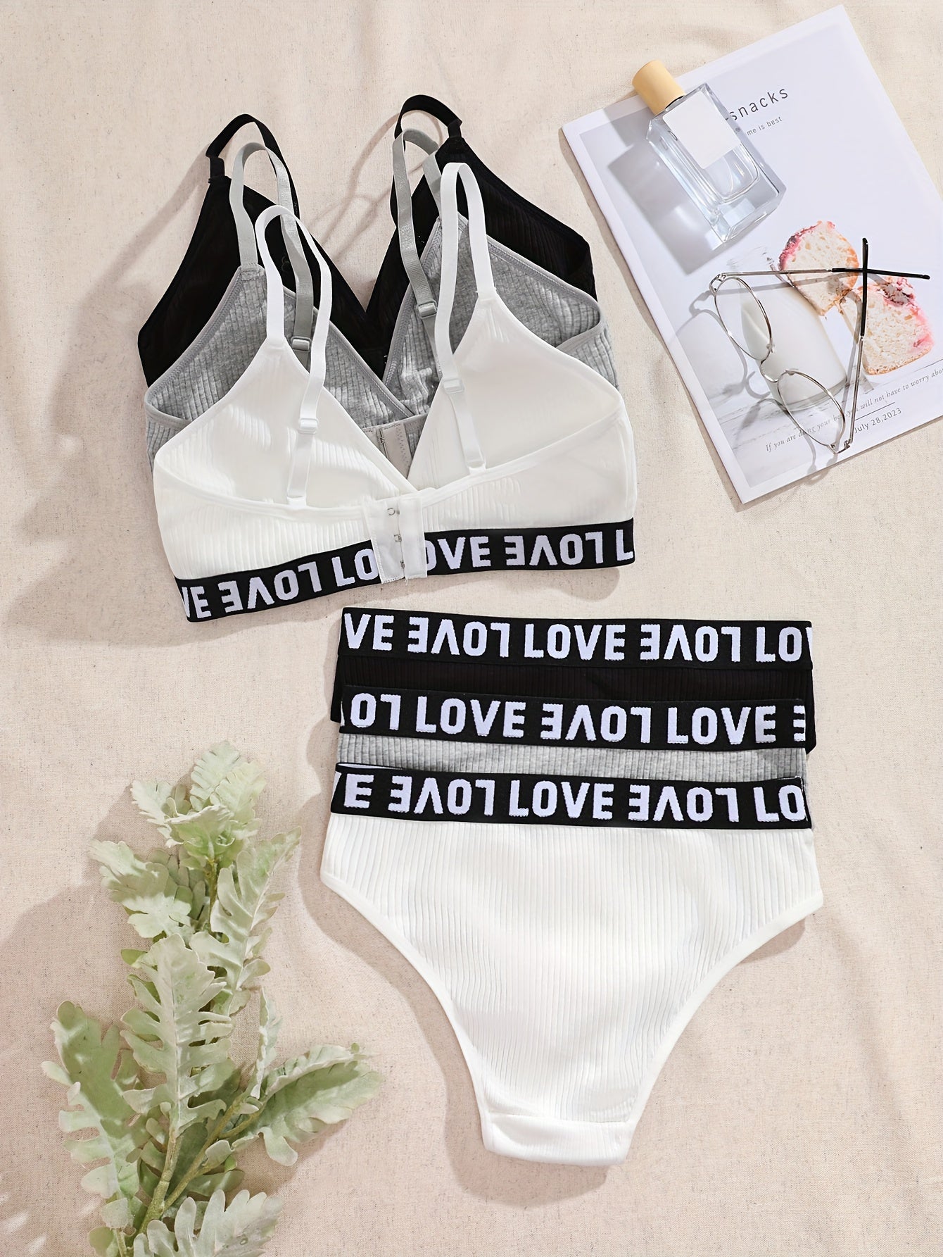 Women's Lingerie Set Solid Knit Fabric Mid Rise Briefs with Removable Padding Sports Bra and Panty