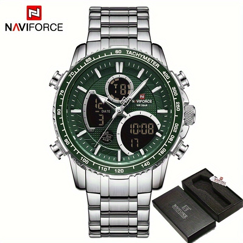 Men's Stainless Steel Wristwatch with Night Vision, Multiple Dials, Date Display