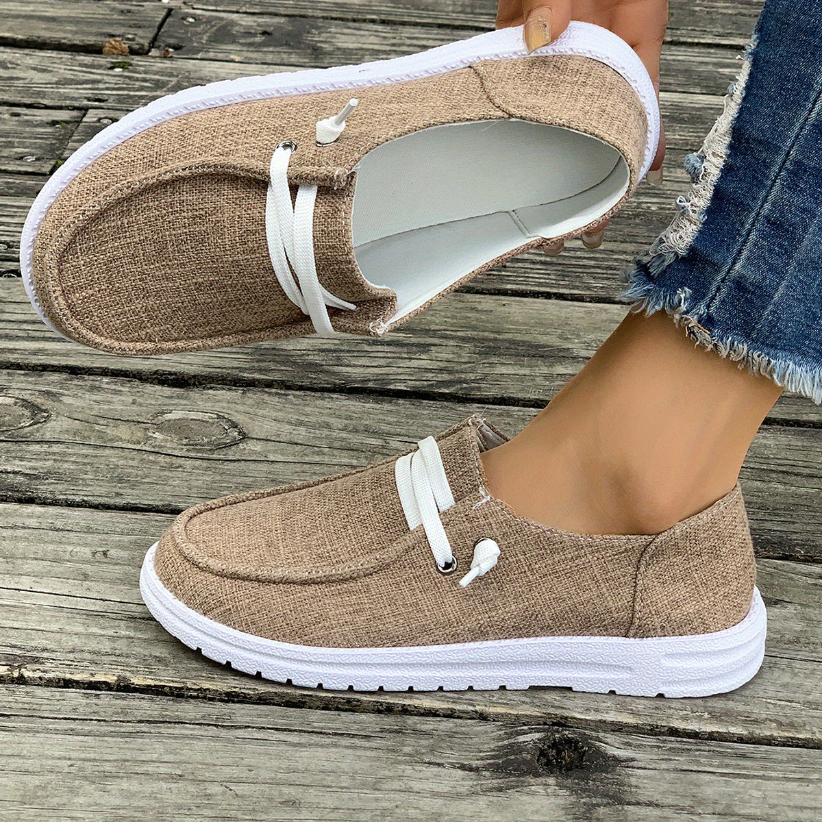 Women's Casual Slip-On Flat Shoes Breathable Fabric Rubber Sole All-Season