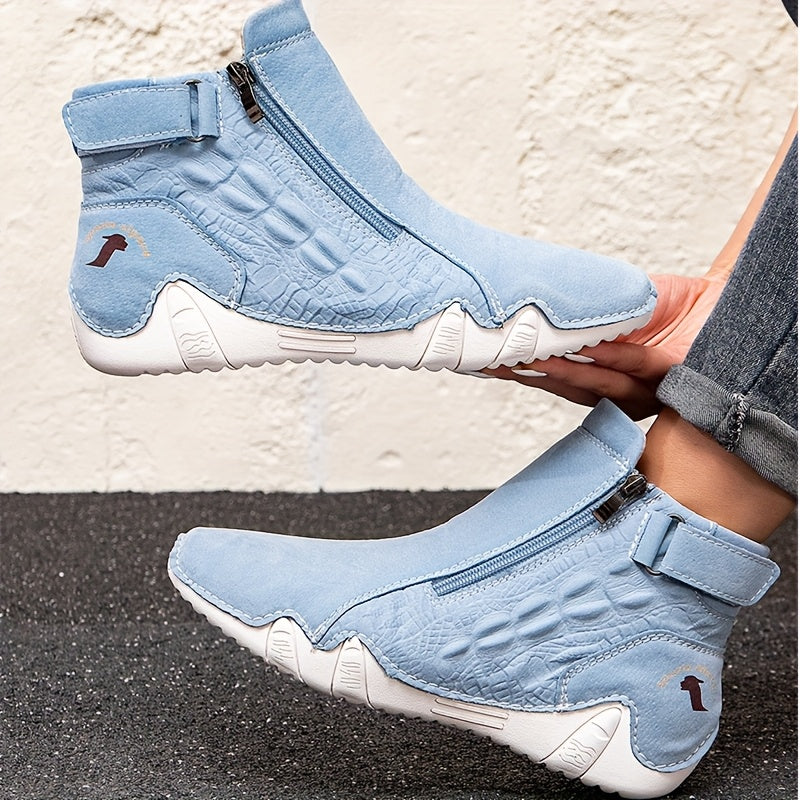 Women's Slip-On Zipper Boots All-Season Outdoor Casual Ankle Shoes Non-Slip Rubber Sole