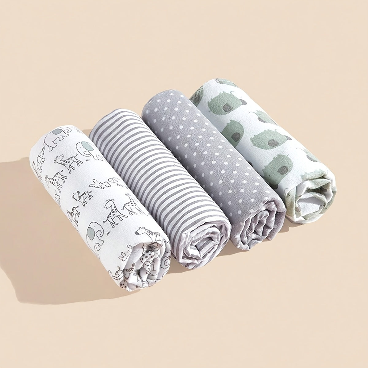 Set of 4 Soft Flannel Swaddle Blankets for Newborns and Nursery