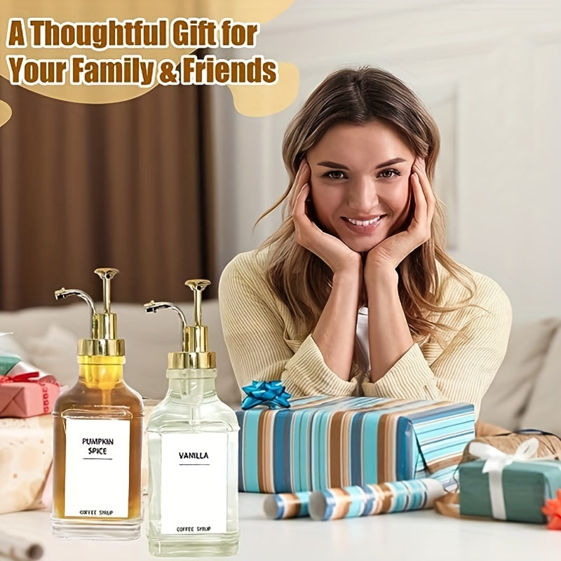 2 Pack 500ml Square Glass Dispenser Bottles for Syrup Milk Tea Soap White