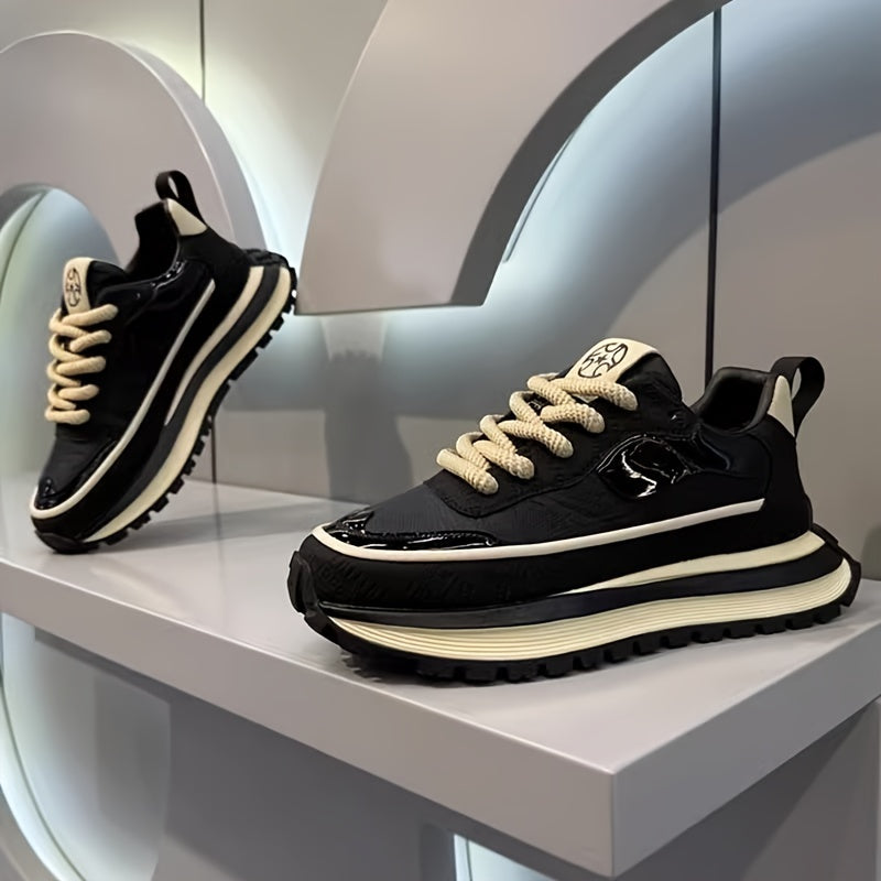 Men's Black Casual Sneakers with PU Upper Non-Slip PVC Sole for Running and Daily Wear