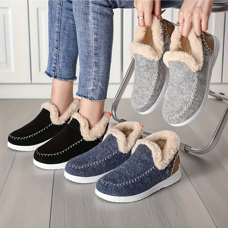 Women's Winter Snow Boots Fleece Lined Ankle Slip-On Waterproof Rubber