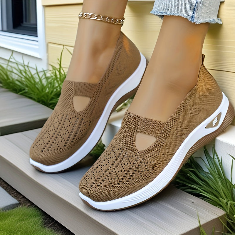 Zapatillas slip-on transpirables de malla para mujer, flats casuales tipo ballet en negro