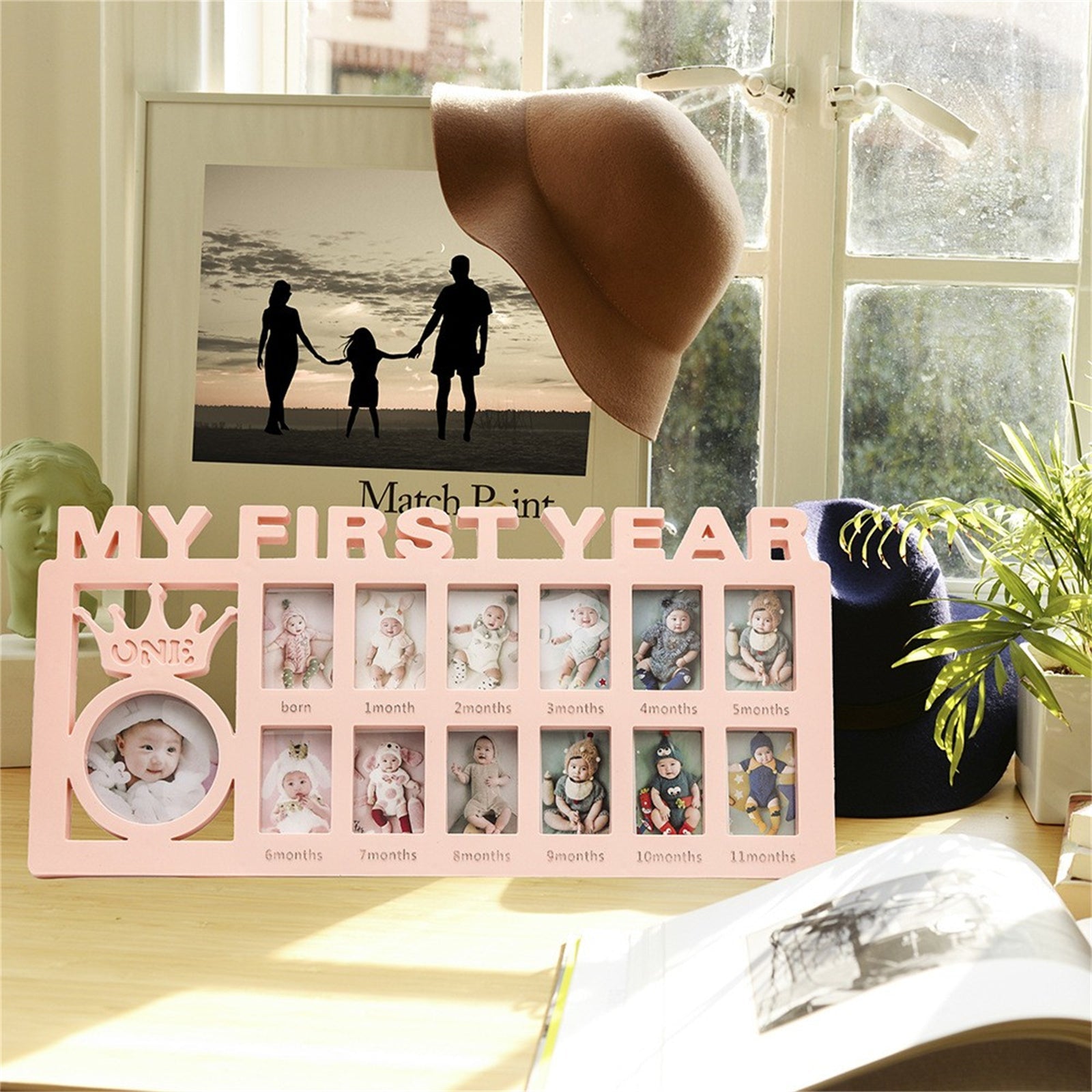 12-Month Baby Growth Record Photo Frame Plastic Milestone Keepsake Gift