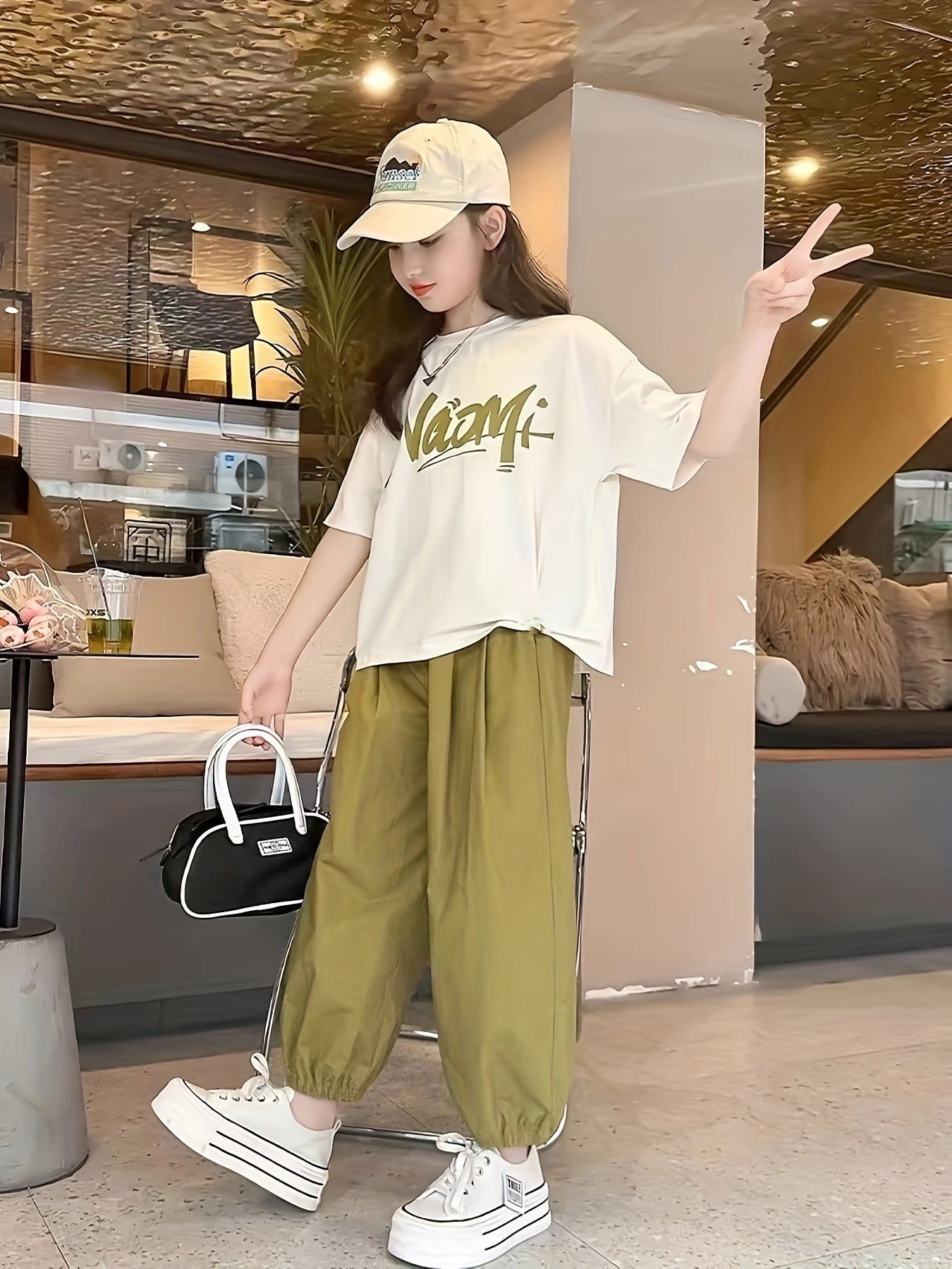 Girls Streetwear Outfit 2PCS Short Sleeve Tee and Baggy Pants Summer Casual Clothing