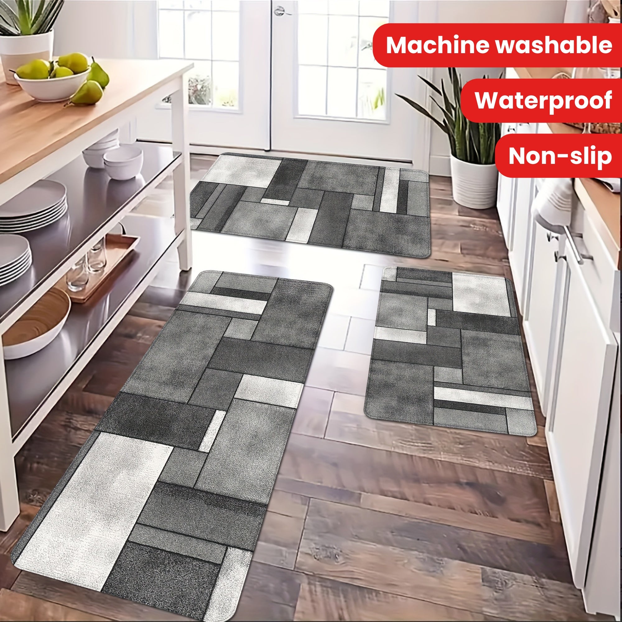 Geometric Print Kitchen Mat Non-Slip Waterproof Oil-Proof Entrance Rug