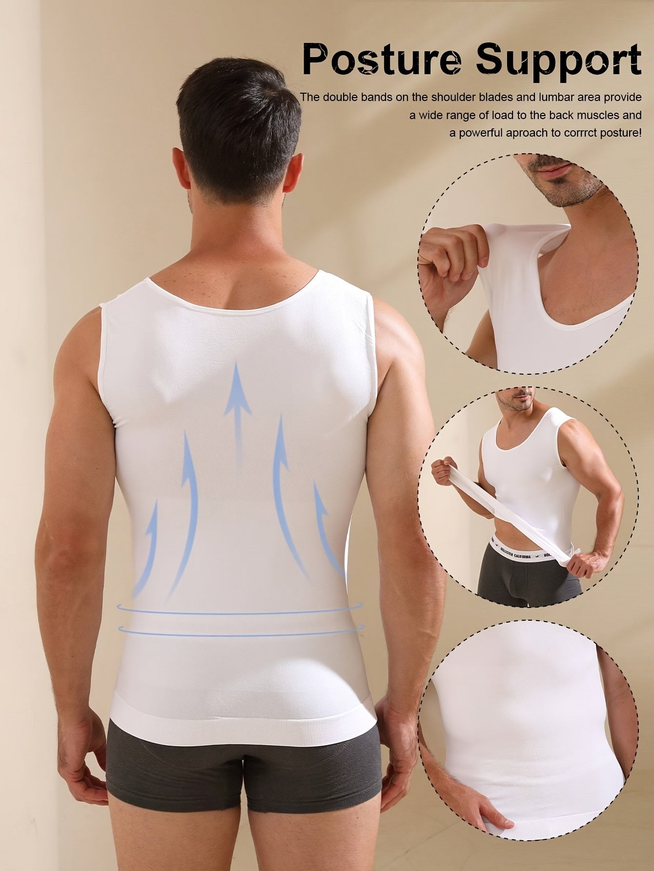 Men's Compression Tank Top High Stretch Knit Crew Neck Sleeveless Tummy Control Moisture-Wicking