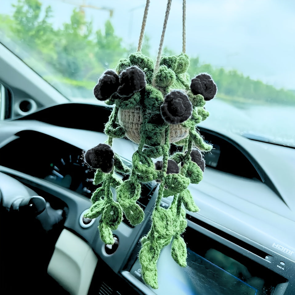 Handmade Crochet Car Mirror Charm Rearview Mirror Accessory Decor
