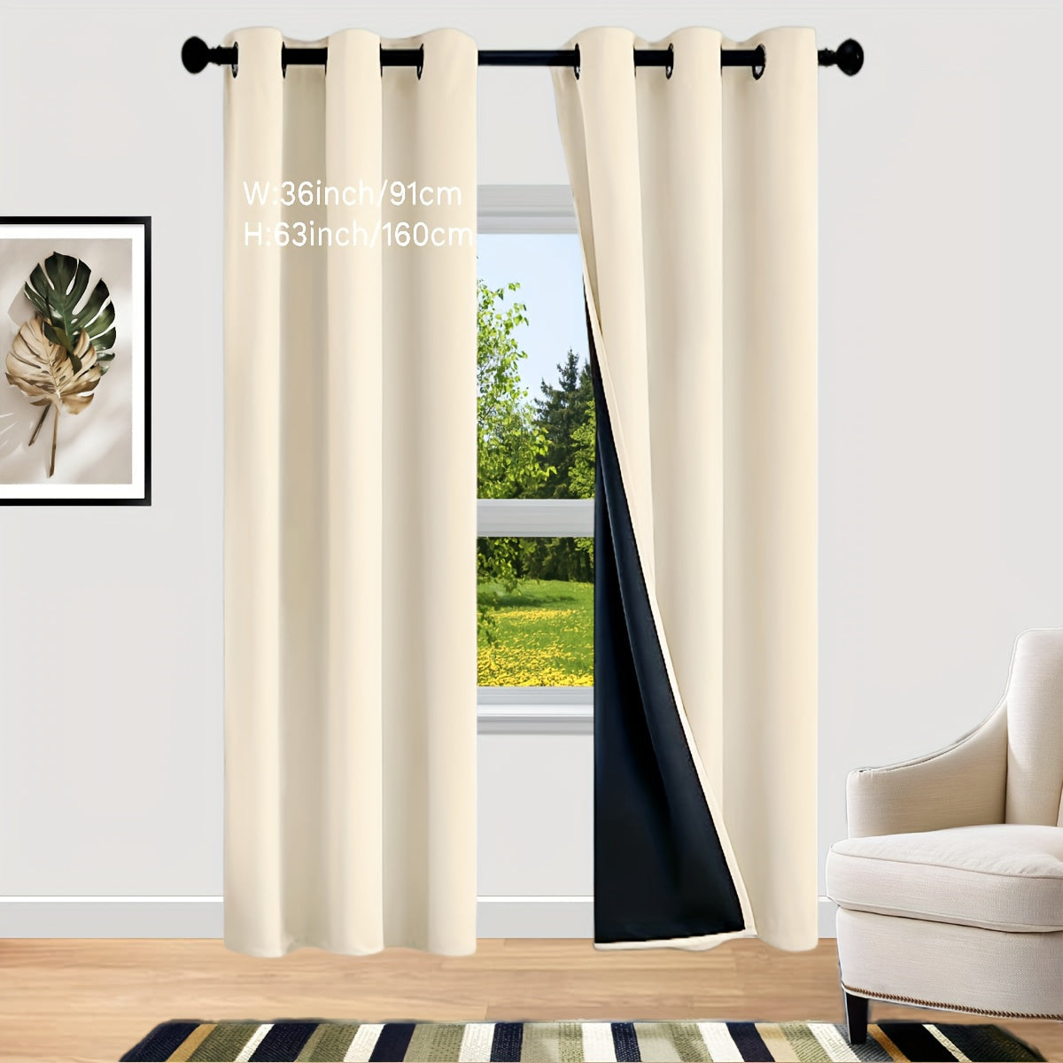 Bedroom Curtains Set with Coated Insulation Blackout Grommet Design 2 Pieces