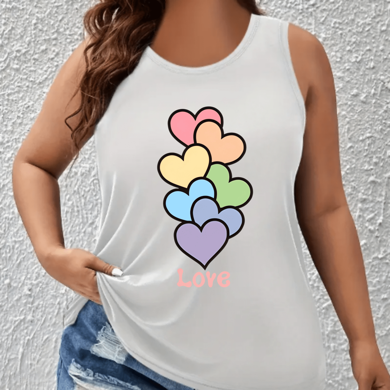 Plus Size Women's Tank Top with Heart Graphic Sleeveless Activewear Navy Blue