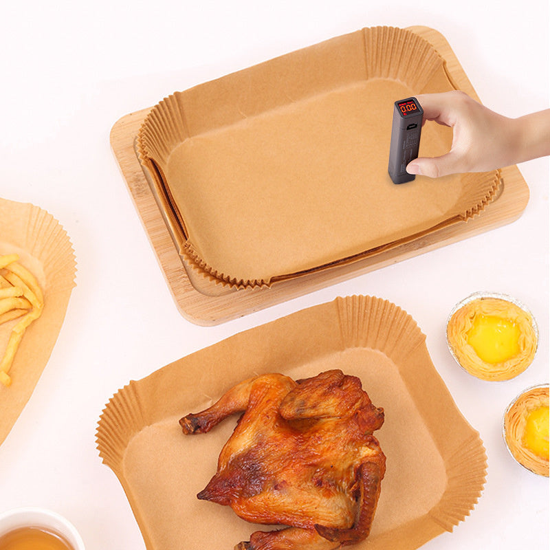 50 yoki 100 dona Brown Kraft qog'ozli havo fritöz uchun yopishmaydigan, suv o'tkazmaydigan pishirish varag'lari