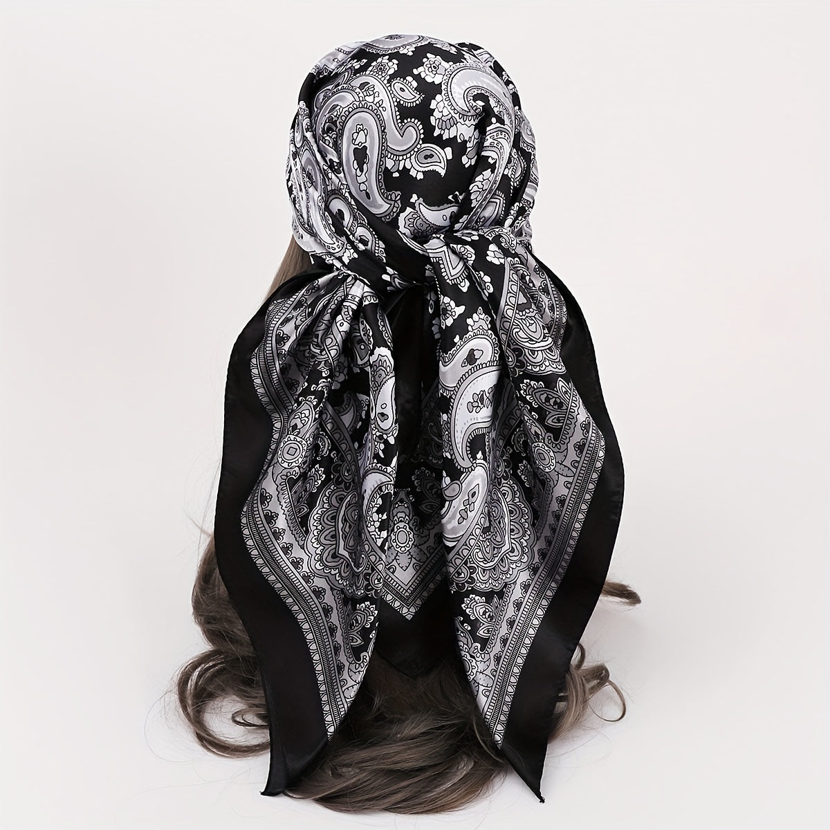 Satin Bandana Scarf with Paisley Print Vintage-Inspired Windproof Square Shawl Travel Towel