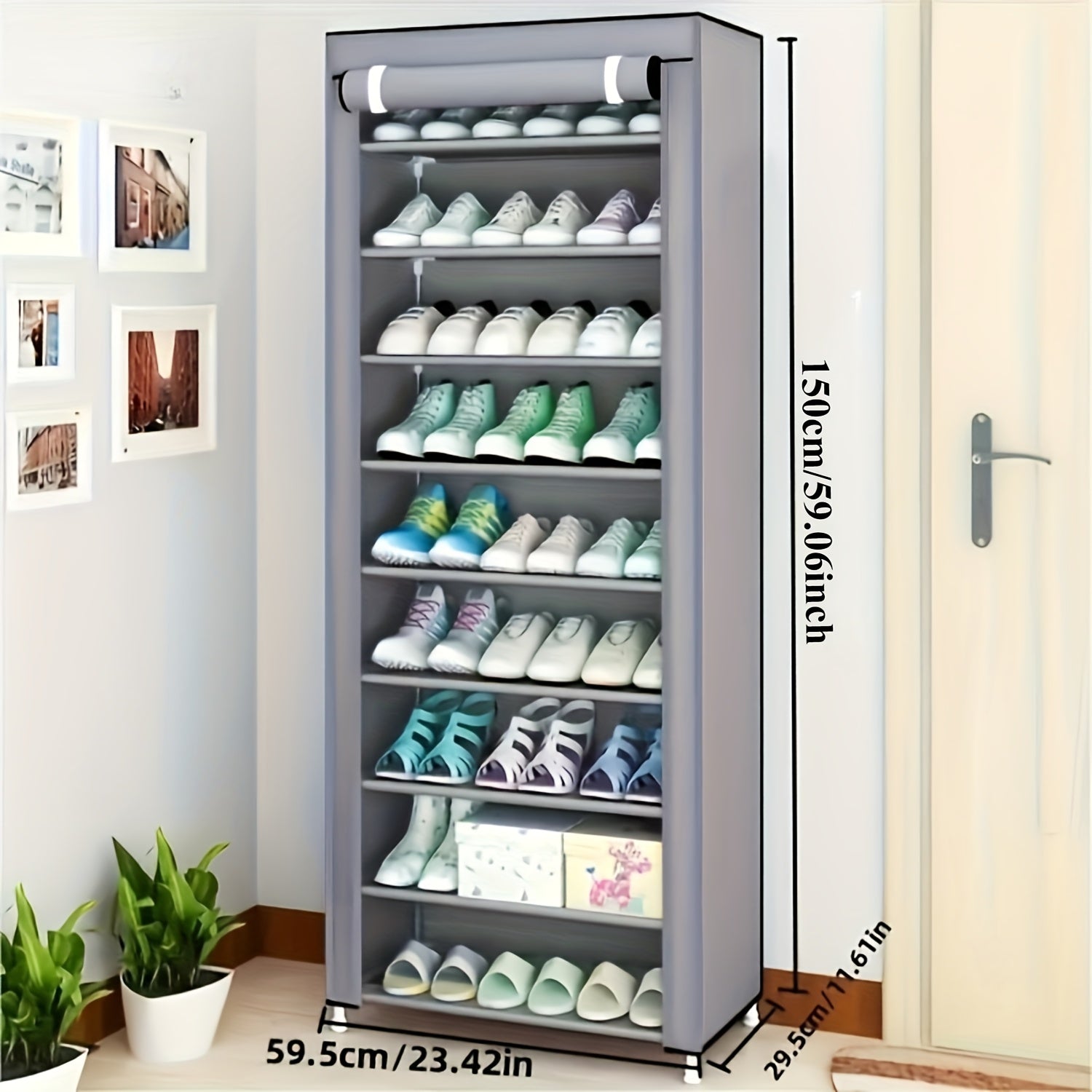 10-Tier Shoe Rack with Dustproof Cover, Space-Saving Storage for Entryway or Dorm