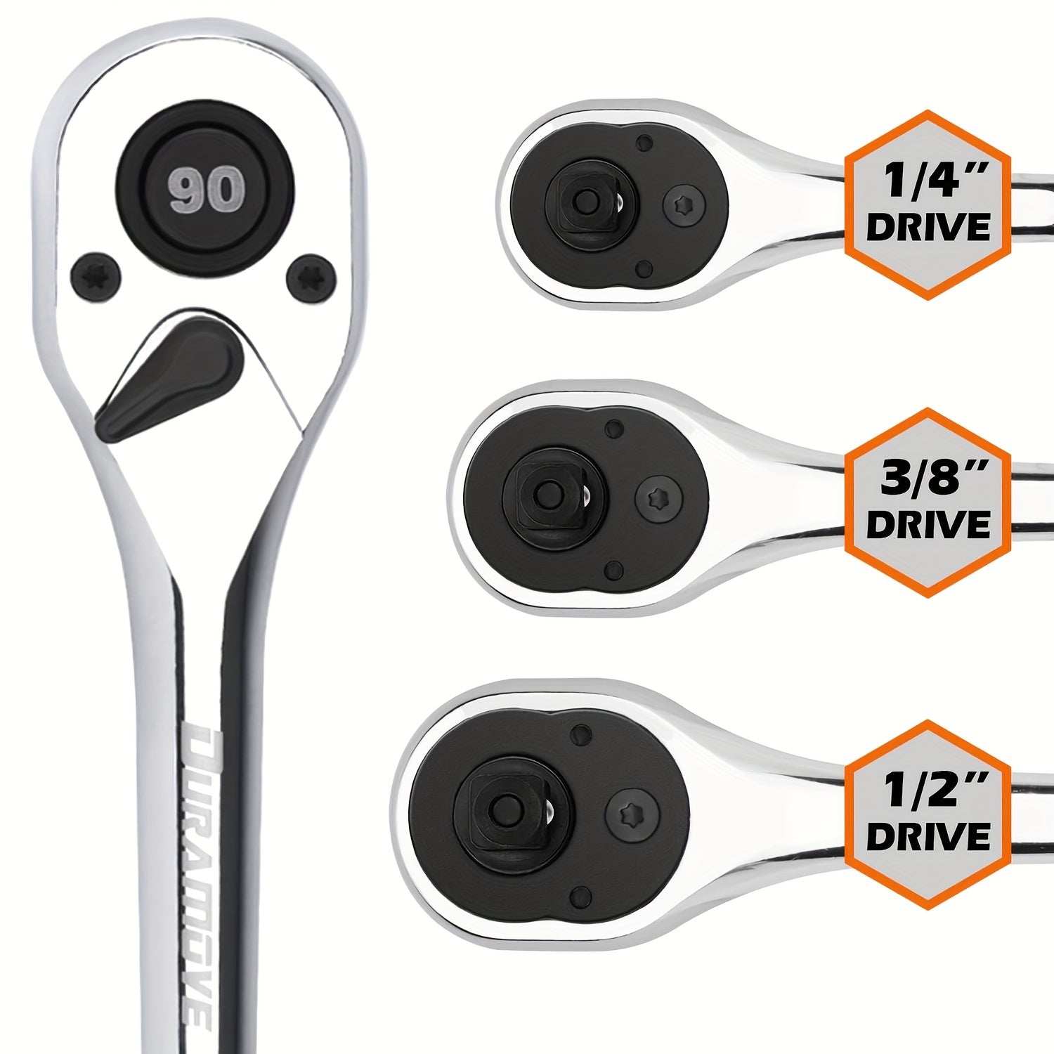 3-Piece Ratchet Repair Set Reversible Quick Release 90 Tooth Socket Wrench