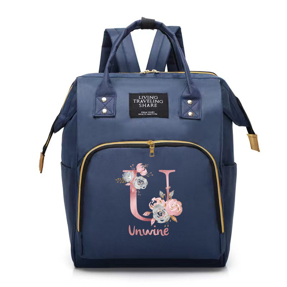 Customizable Mommy Backpack with A-Z Initial Spacious Diaper Bag Oxford Fabric