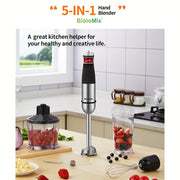 5-in-1 Immersion qo‘l blender to‘plami 1200W, oziq-ovqat protsessori, maydalagich, ko‘taruvchi va sut ko‘taruvchi bilan