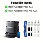 19-Donali Robot Chang'argich uchun aksessuarlar to'plami Ecovacs Deebot T30 Omni T30 Pro uchun Asosiy cho'tka HEPA filtrlari artib tozalash uchun yon cho'tkalar chang qoplari bilan