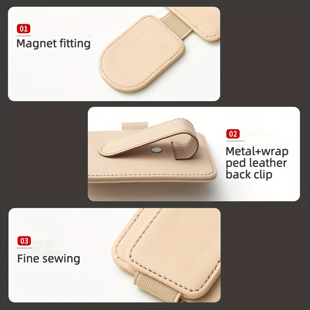 Faux Leather Car Sunglass Holder with Magnetic Clip and Card Storage