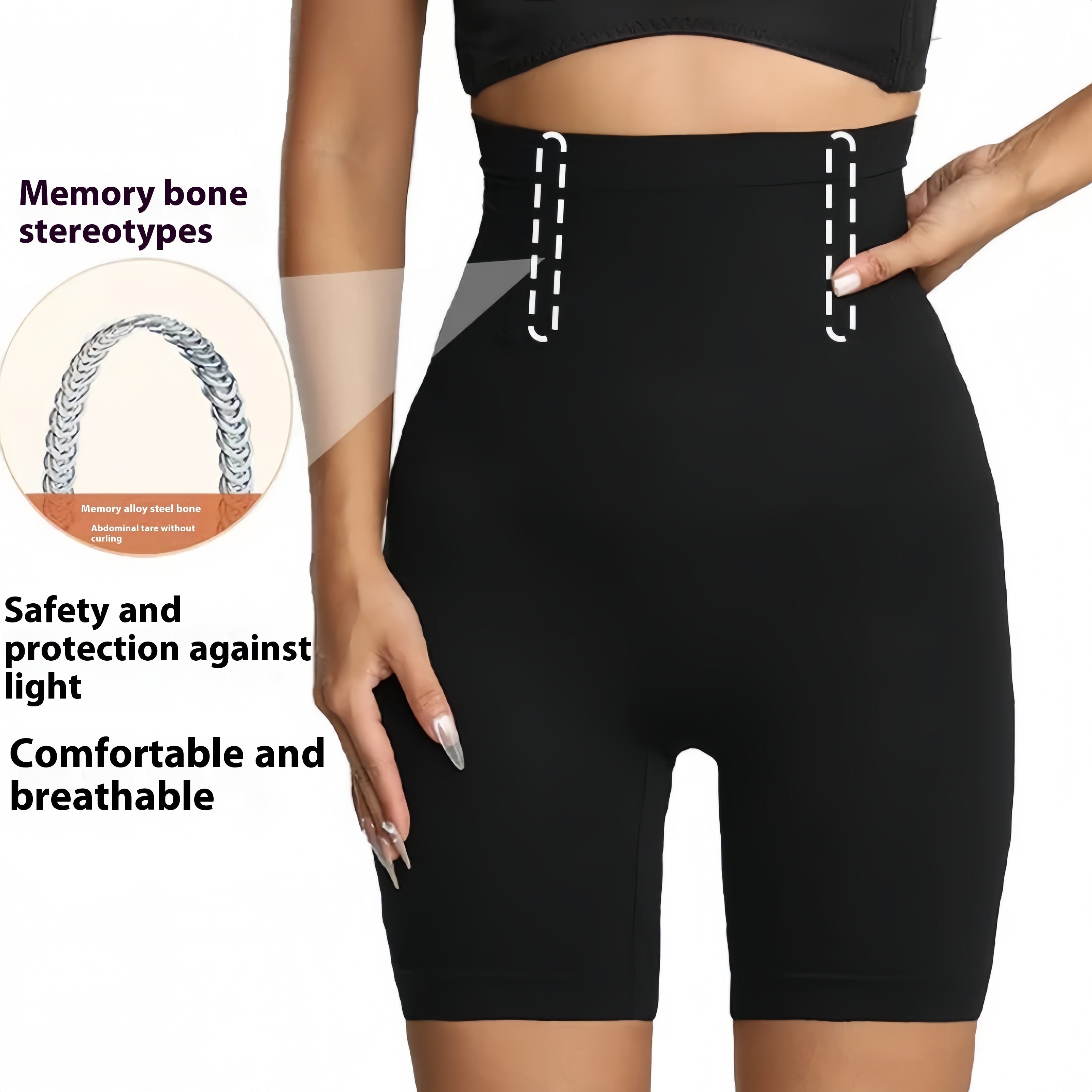 Women's High-Waist Seamless Shapewear Shorts Tummy Control Butt Lifting Postpartum Black Beige